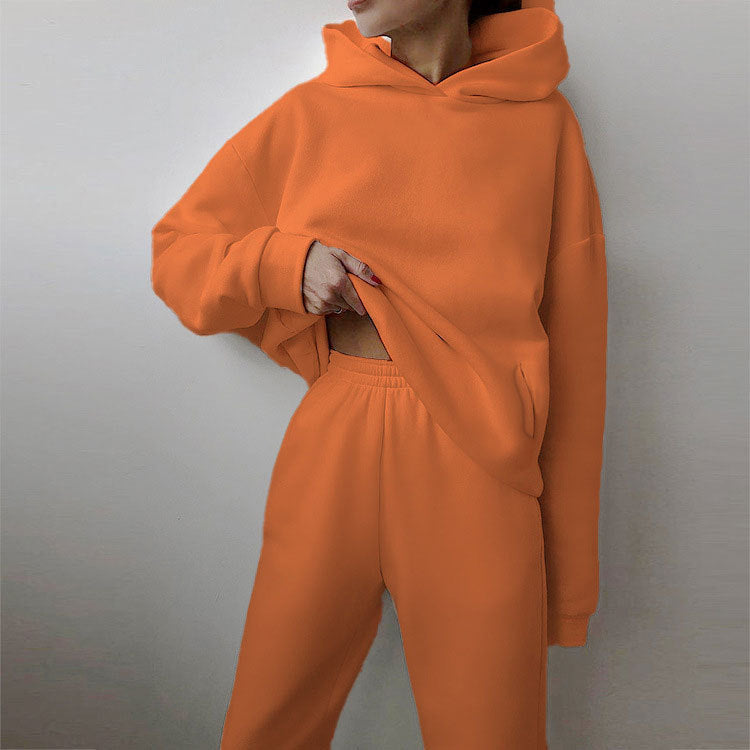 cross-border e-commerce european and american women's clothing: new summer collection - solid color activewear hoodie and casual pants two-piece set