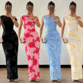 C7670 cross-border   fashion women's elegant mesh one-shoulder bodycon dress