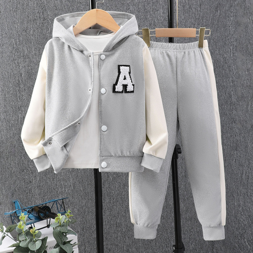 Children's long-sleeved hooded contrasting color a-line suit