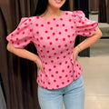 european and american women's clothing - new summer collection: casual, loose-fit, bubble sleeve polka dot top