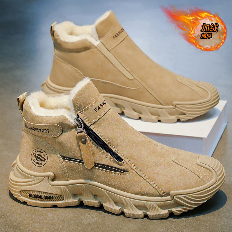 2025 winter new arrival: thickened high-top work boots, snow boots, fleece-lined warm thick-soled non-slip slip-on versatile cotton shoes