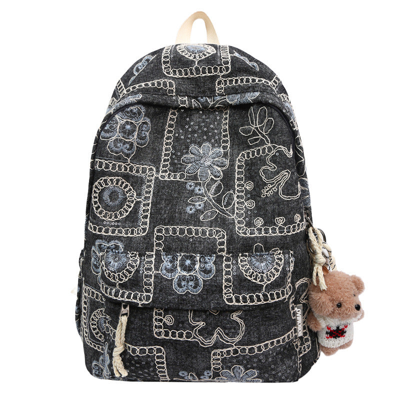 New large-capacity leisure student schoolbag, junior high school student versatile fashion travel denim backpack