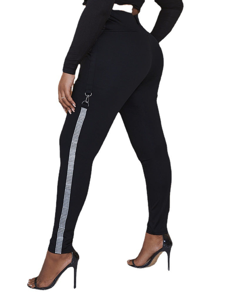 2022 European and American  women's clothing large size black flash diamond webbing leggings