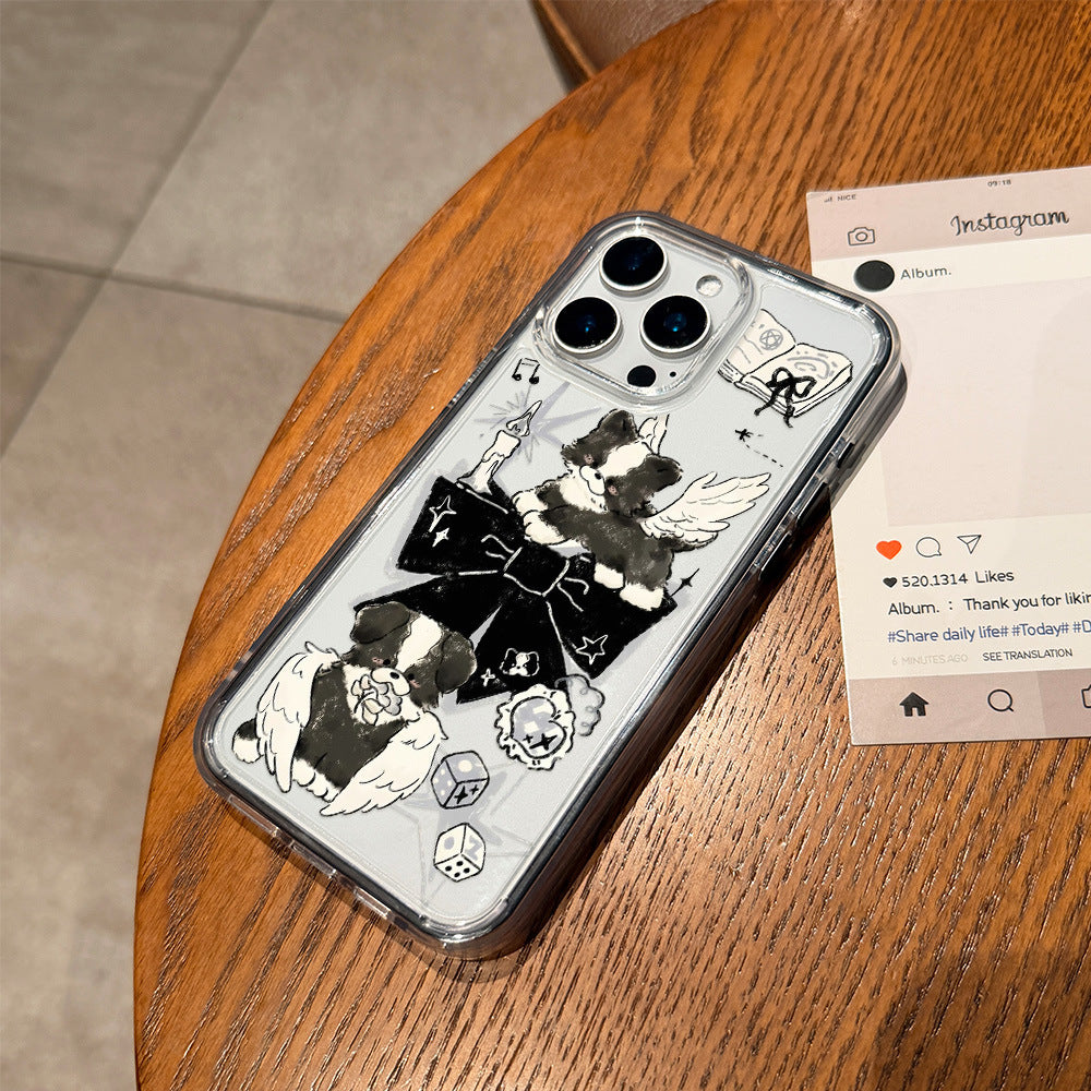 Suitable for apple 17promax gothic graffiti angel puppy phone case iphone16 cute 15/14 anti-fall