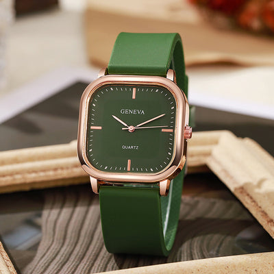 New silicone strap fashion rose gold watch for women, student style, middle and high school students, square quartz men's watch - wholesale