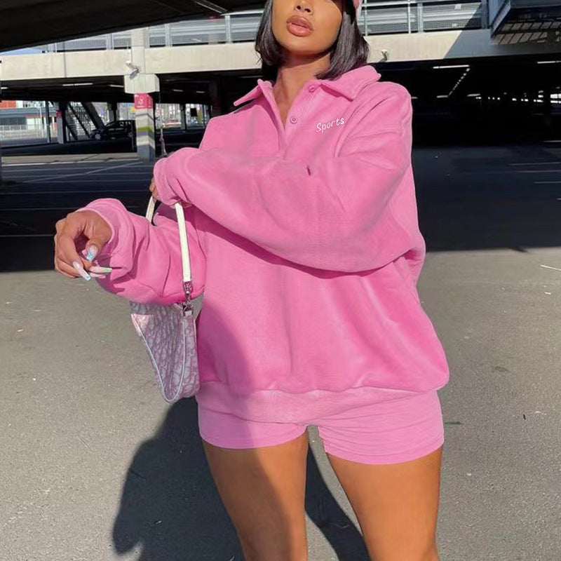 Embroidered LOGO long-sleeved pullover trendy fleece sweater two-piece set women's European and American autumn new fashion sweater