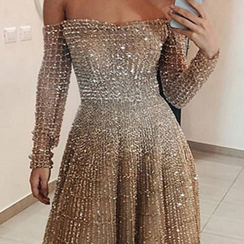 spring new arrivals:  us & eu women's shimmering bandeau long sleeve maxi dress/gown