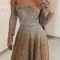 spring new arrivals:  us & eu women's shimmering bandeau long sleeve maxi dress/gown