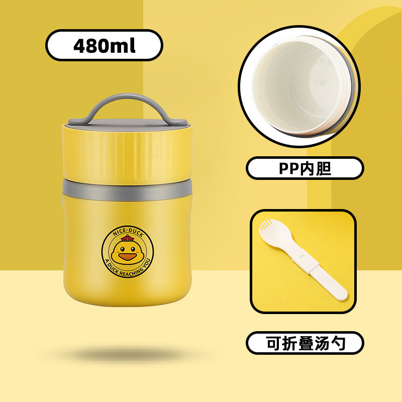 304 stainless steel yellow duck soup cup portable breakfast cup small lunch box bucket with cutlery insulated student lunch box gift