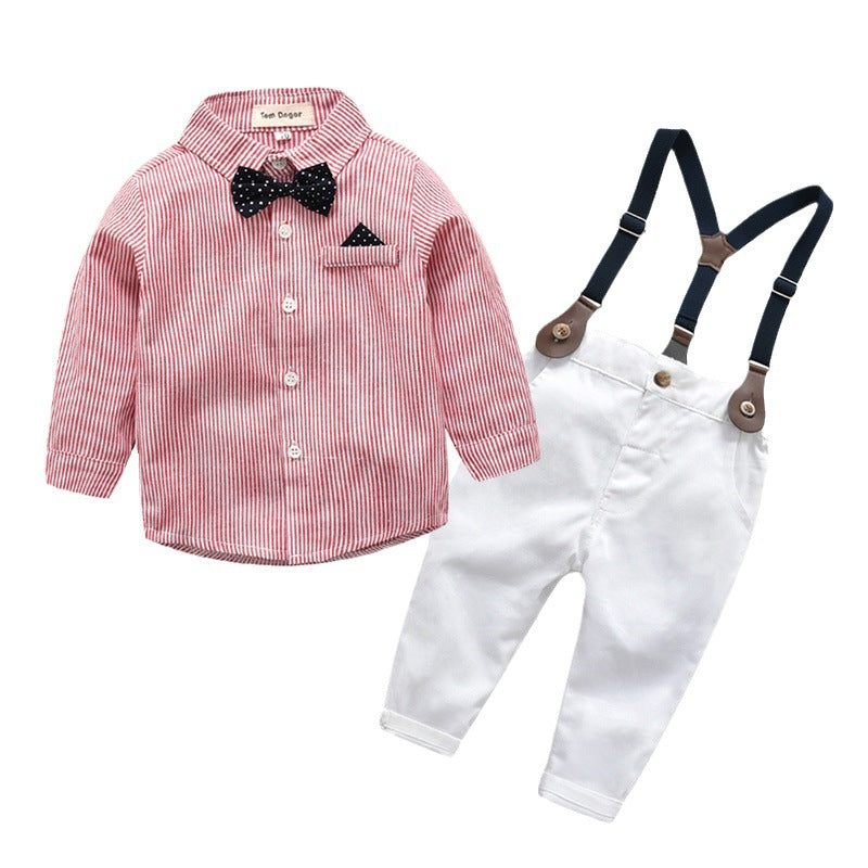 K-style children's clothing shirt kidslong sleeves boys spring & fall shirt overalls first birthday dress british style suit