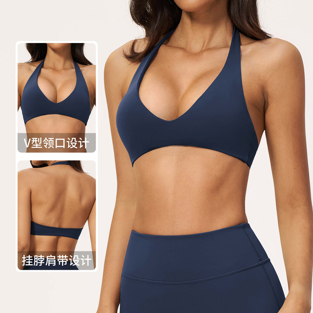 outwear pilates casual yoga intimates women's halter back bra fixed cup sports intimates 5575
