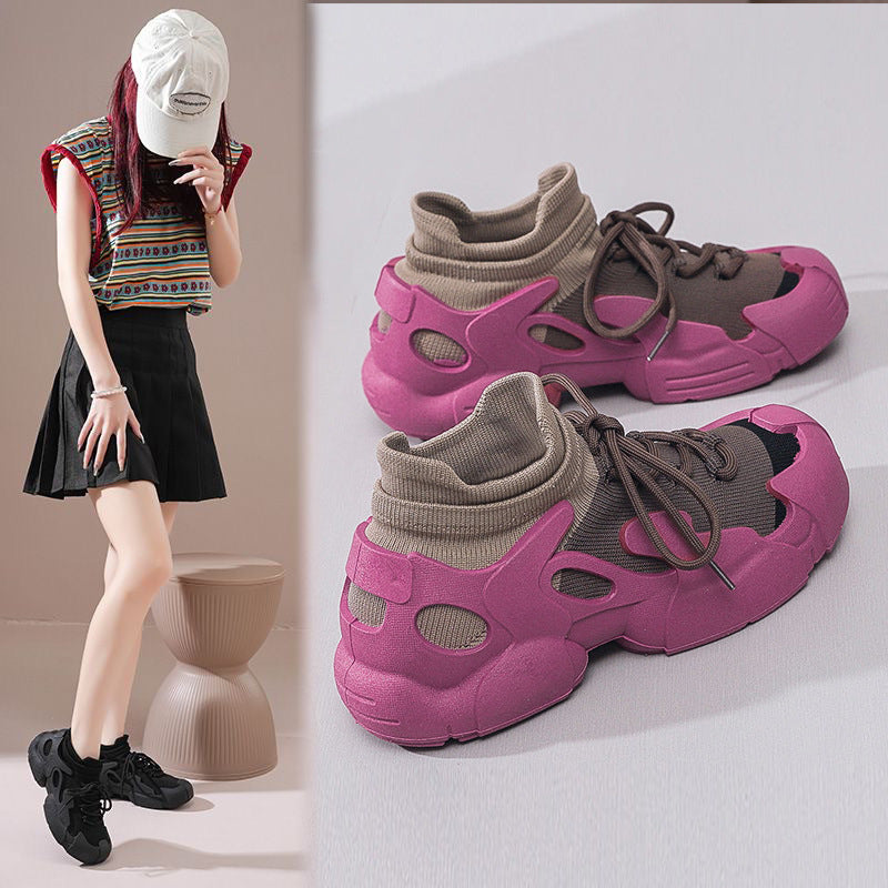 2025 new versatile trendy casual sports running shoes - soft flat sole, non-slip, flyknit sock style, breathable mesh women's shoes