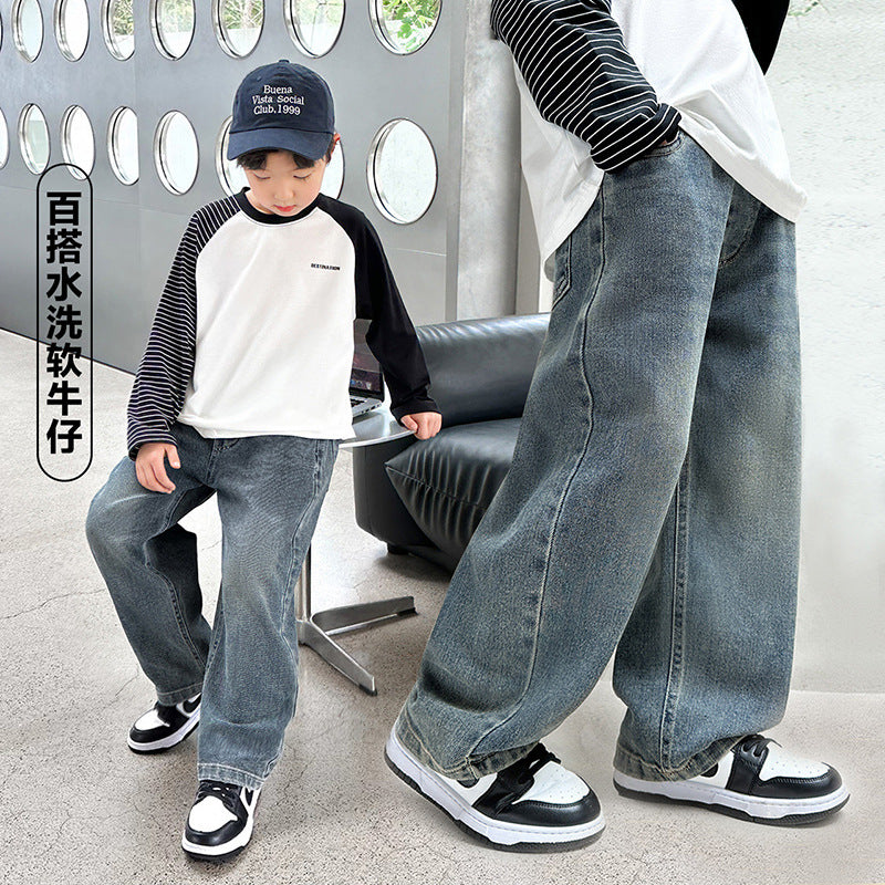 Boys' jeans - autumn collection, spring/autumn style,  new arrivals, mid-to-large size, korean style straight leg & wide leg trousers for kids