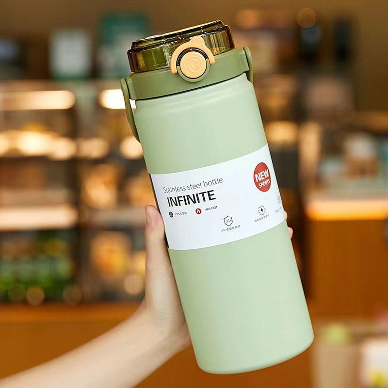 Double drinking large capacity handle kettle thermos cup 316 stainless steel high appearance portable straw cup travel kettle wholesale