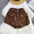 American retro hot girl workwear style skirts women's high waistslimming lookeasiest for matchretro distressed denim shorts women's loose pants