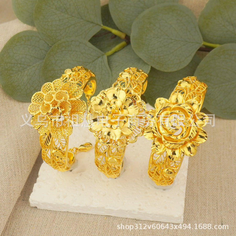 Exquisite copper flower bangle for women - cross-border middle east & africa, arabian luxury charm, wedding & banquet gift