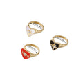 European and american cross-border exaggerated jewelry niche stylish oil dripping ring foreign trade alloy heart letter stacking ring for women