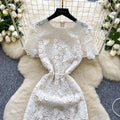 High-end elegant women's dress -  summer french chic, luxurious, heavily embellished, openwork crochet lace, slim-fit mermaid maxi dress