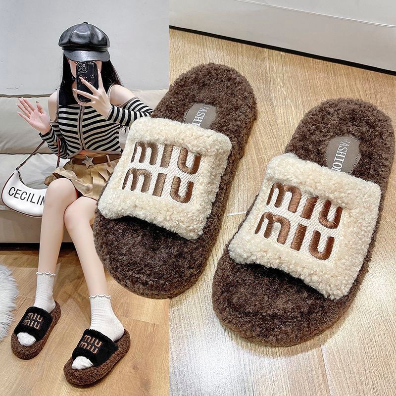 Thick sole fur slippers 2024fall and winternew arrivalfashioneasiest for match one-line slippers high-looking cashmerecasualpopular