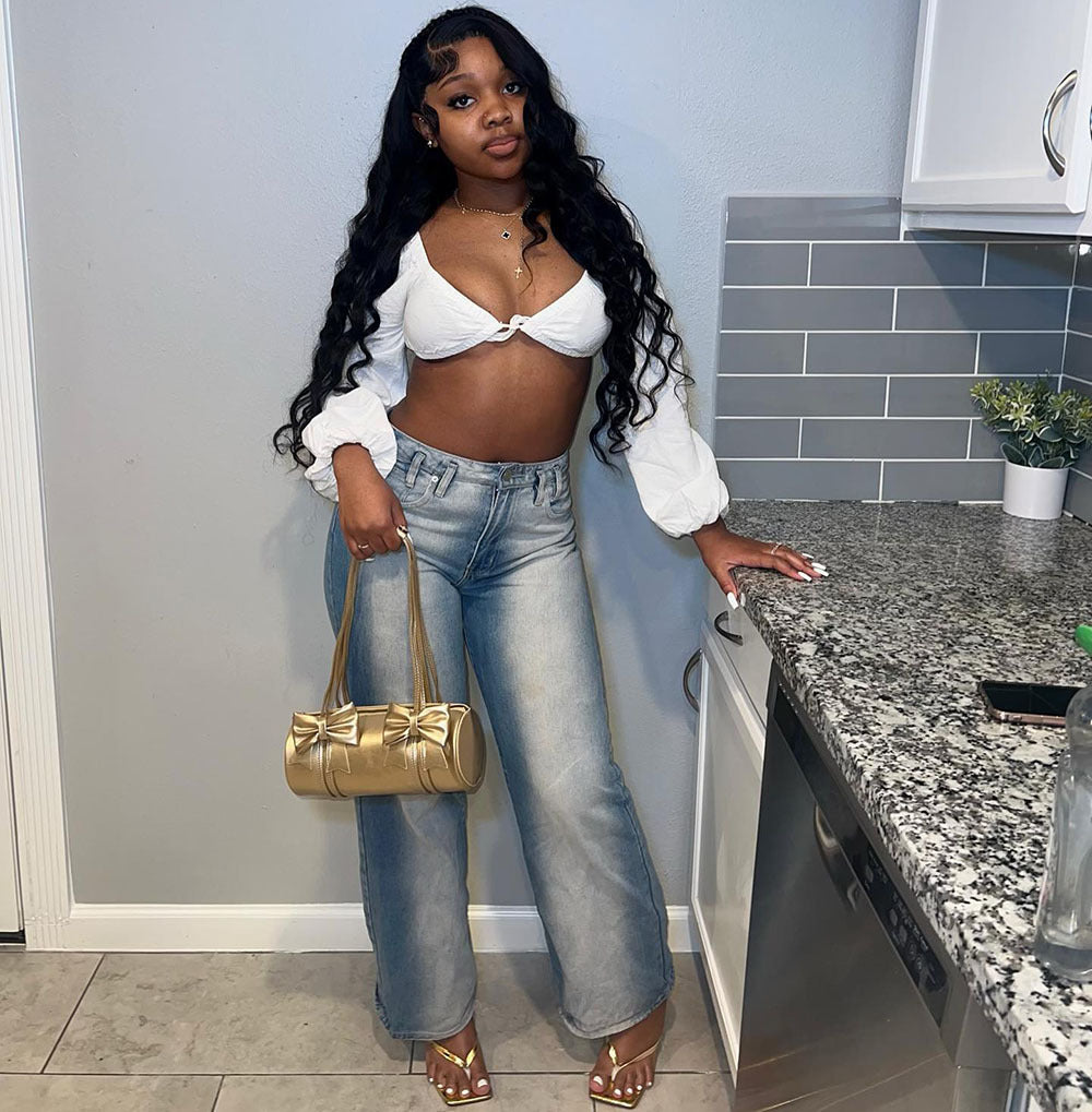 European and american style women's casual jeans - new  cross-border women's fashion streetwear trendy washed monkey straight-leg jeans