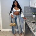 European and american style women's casual jeans - new  cross-border women's fashion streetwear trendy washed monkey straight-leg jeans