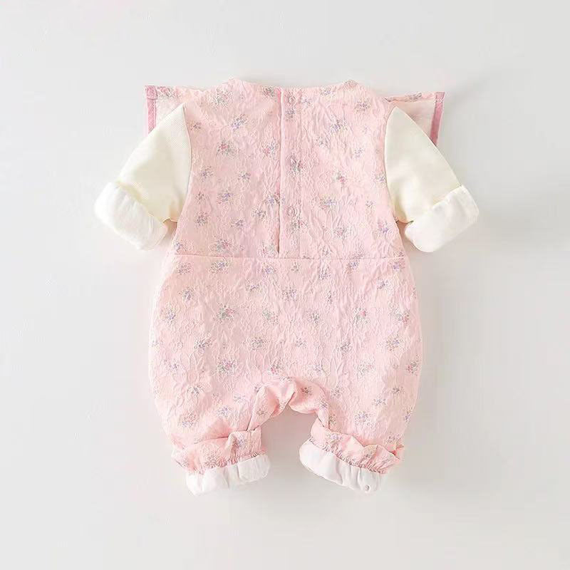 Baby rompers spring & autumn double layer outwear baby girl hundred days western style haki floral princess style outwear