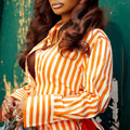 European and american style women's clothing  new sweet and fresh striped turn-down collar long sleeve shirt high-waisted a-line dress two-piece set