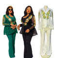 supply mesh long-sleeved suit outwearmatching short suspender flared pants suitsequin large flower beading clear