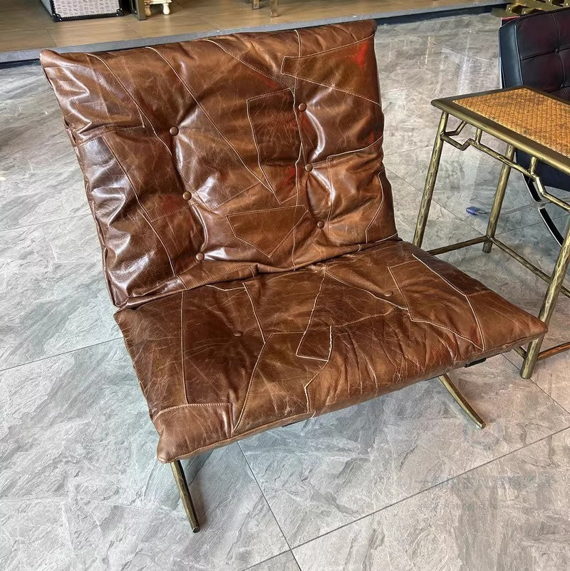 Vintage-style living room leisure chair, hand-hammered wrought iron single armchair, designer high-end retro single sofa chair
