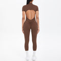 New arrival cross-border fashion tight back cut out short-sleeved pants jumpsuit sports running fitness jumpsuit yoga clothes