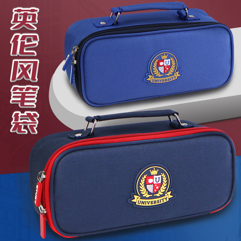 Customized pencil case British style large capacity pencil case Boy college style stationery bag Portable Oxford cloth stationery box wholesale