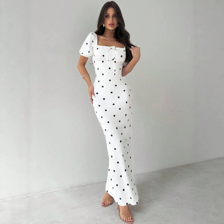 french chic polka dot dress - women's summer slim-fit knit maxi dress