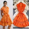 European and american light luxury sleeveless midi dress for women - summer mesh hollow-out crochet lace-up waist - sophisticated mid-length dress