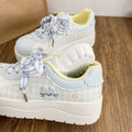 Blue korean style high-value plaid bowknot chunky sole sneakers women's 2026 summer new arrival niche campus white shoes