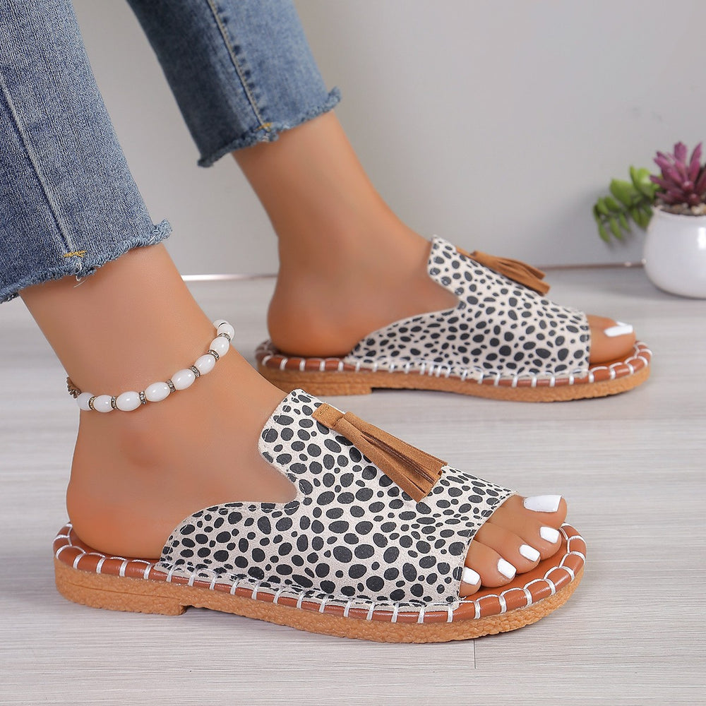 Plus size women's slippers for export -  summer new collection: tassel fish mouth slides, women's outdoor flat casual sandals