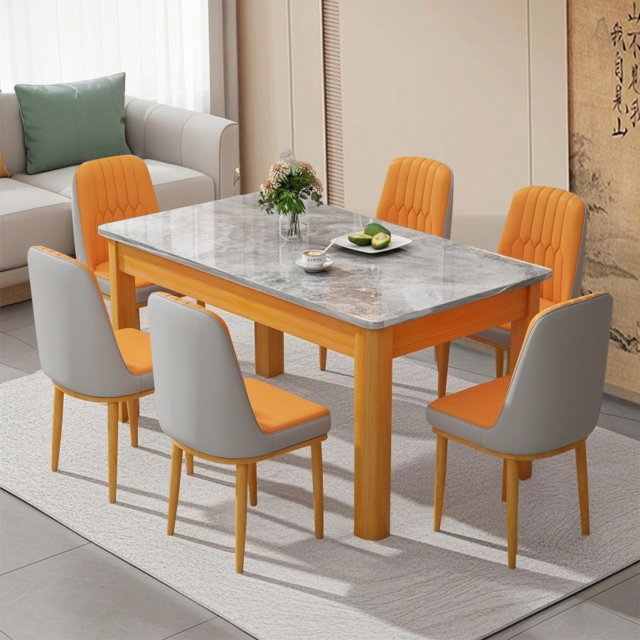 Nordic rock slab dining table and chair set - minimalist modern rectangular faux solid wood home dining table for small spaces