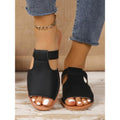 European and american plus size open-toe flat sandals - women's summer new solid color peep-toe beach slippers -
