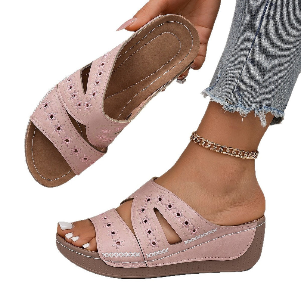 Amazon  spring/summer new arrival: women's plus size embroidered & hollow-out wedge sandals - wholesale for export
