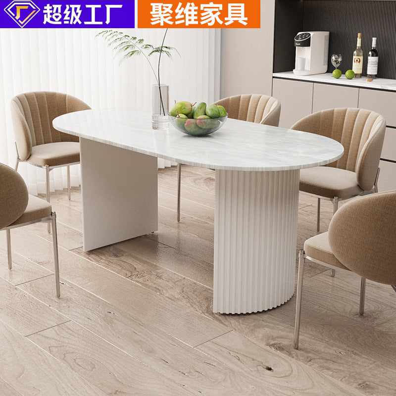 Custom-made nordic cream style dining table, round wabi-sabi desk, vintage home designer office table