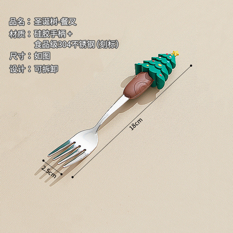 Wholesale christmas high-value stainless steel dessert spoons - cute cartoon creative coffee stirrers - gift tableware set