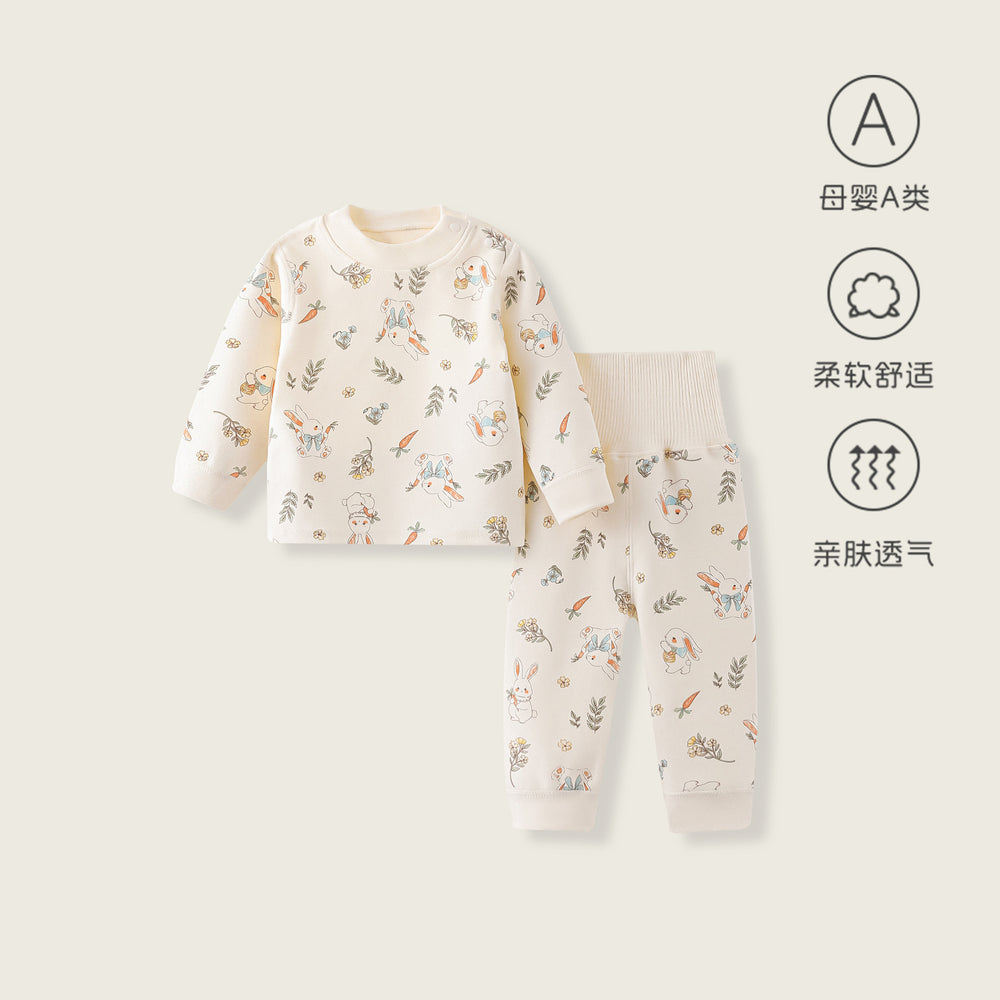 Baby clothes soft fleece cotton spring/autumn style high-waisted belly protection pajamas autumn/winter base layer warm clothes two-piece set