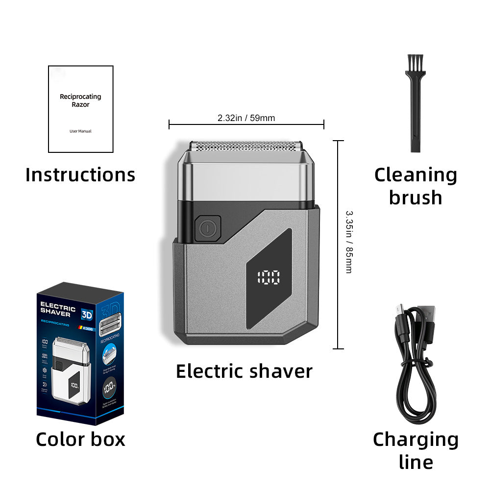 men's electric shaver - digital display, mini reciprocating, magnetic attachment, triple blade head, portable razor