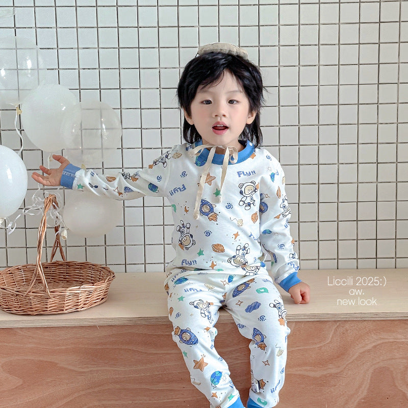 Kids autumn clothes and long pants pajamas pure cotton autumn clothes and long pants suit boys cotton sweater intimates baby sweater and trousers