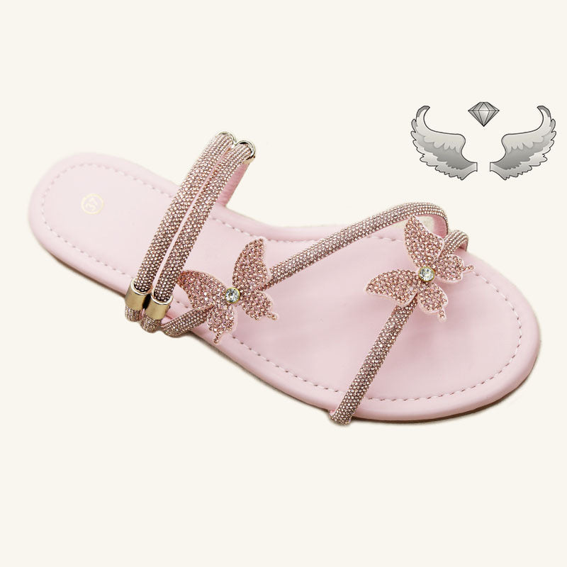 Cape Verde direct sales  fashion slippers women's flat bottom light luxury rhinestone slippers outer wear Ladies slippers