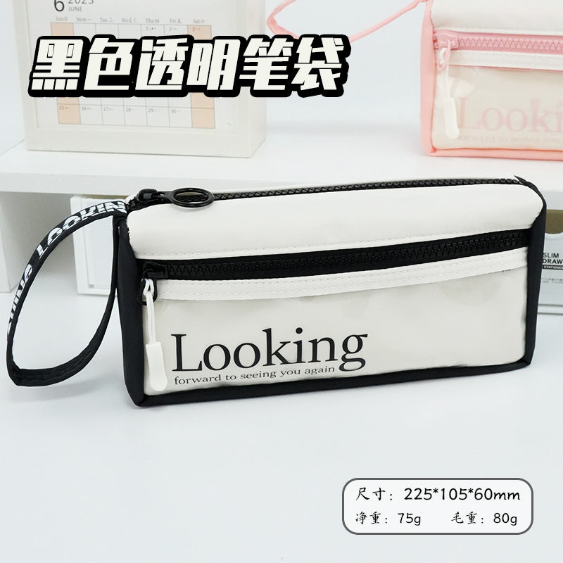 Stationery box pencil bag customization, large capacity, simple and original design, transparent pencil case, junior high school students and primary school students, advanced sense