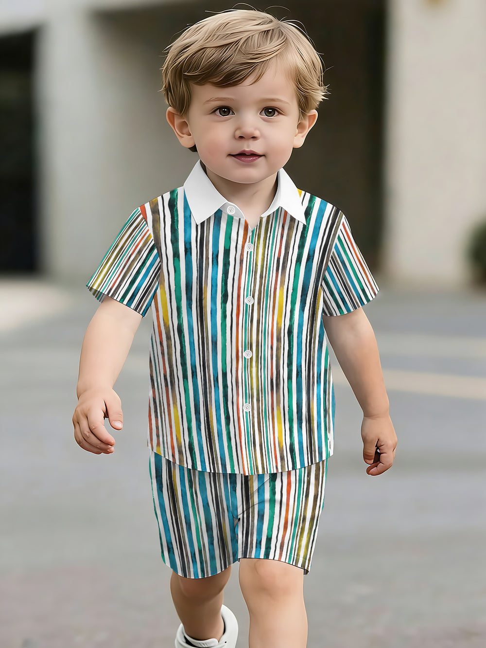 hot-selling children's short-sleeved shirt set, casual shirt set, summer simple stripes, dropshipping available