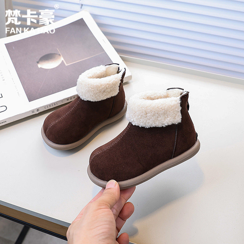 Vancahao girls' boots  winter new korean style children's fashion double-layer cotton short boots student frosted fashion boots