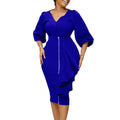 D306 european and american plus size women's clothing  autumn/winter v-neck long sleeve top and bodycon midi skirt two-piece set - export quality