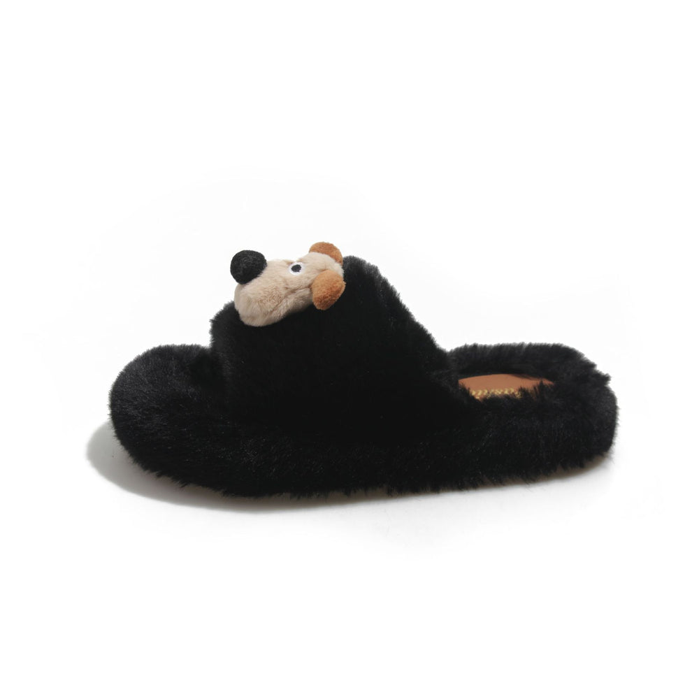 New cartoon puppy fuzzy slippers - stylish women's outdoor wear, cute home casual korean style cotton slippers, winter fuzzy shoes for going out