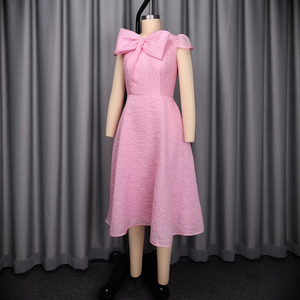 Spring/summer new arrival: elegant a-line high-waisted pink jacquard slimming party dress